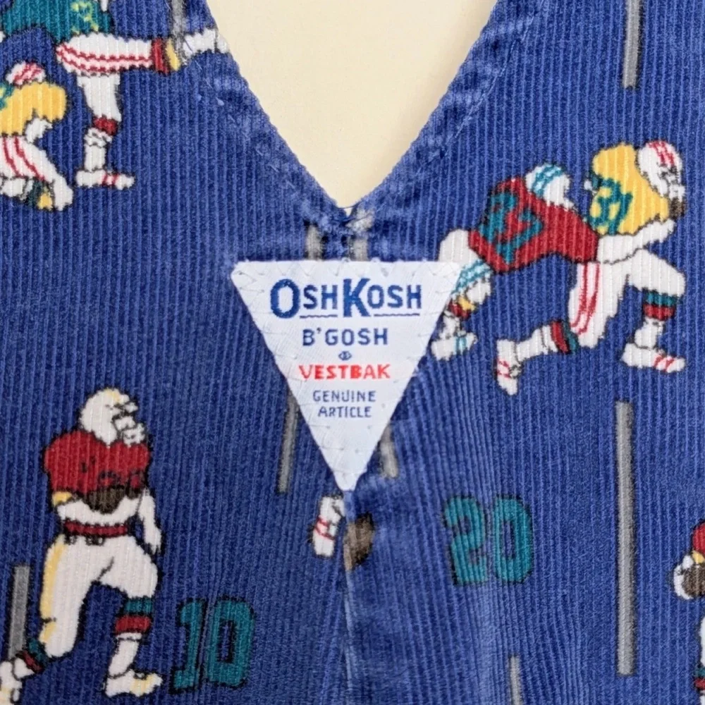 Vintage OshKosh B'gosh Corduroy Overalls with Football‎ Print